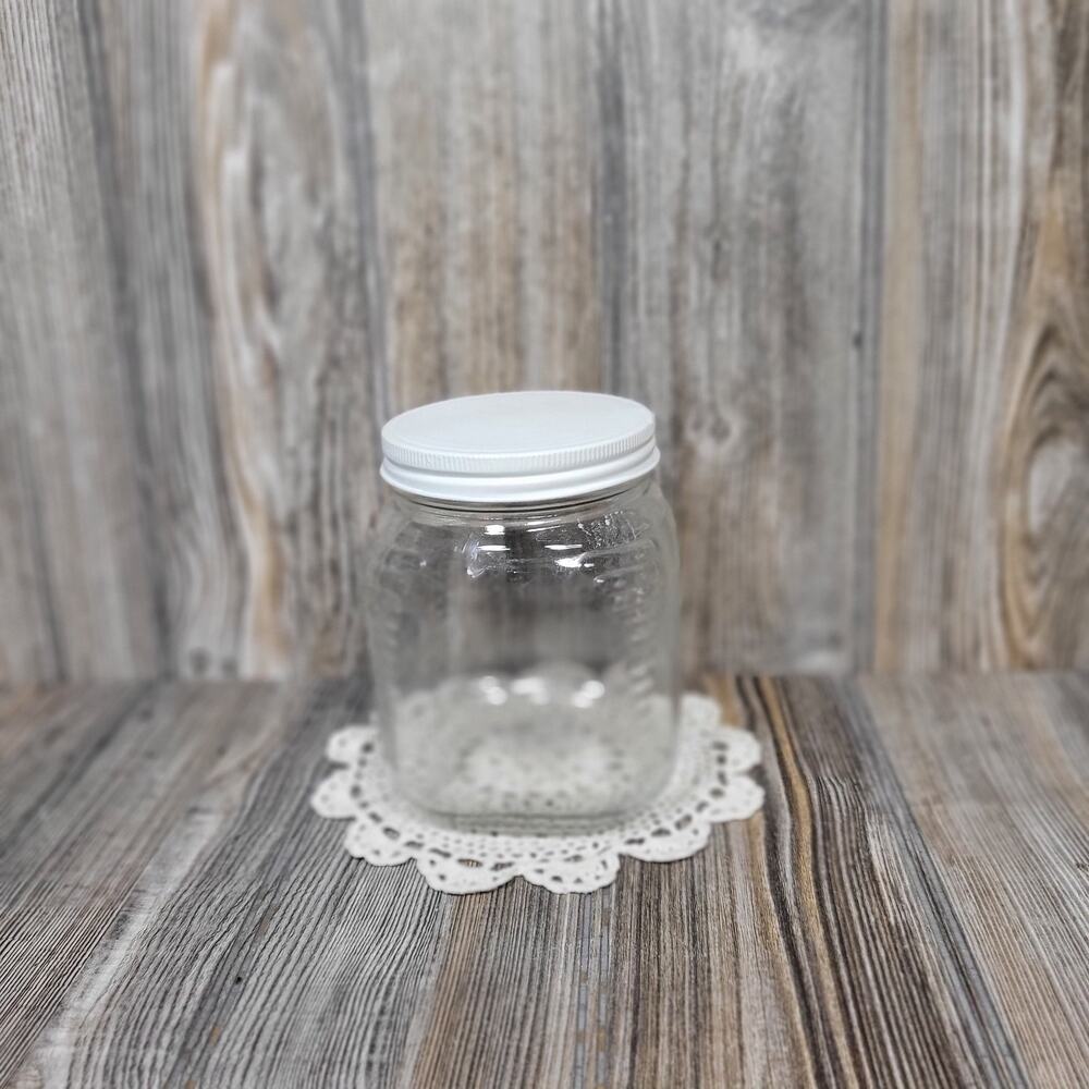 Vintage Hoosier Jar Square Glass Kitchen Canister White Metal Lid Farmhouse